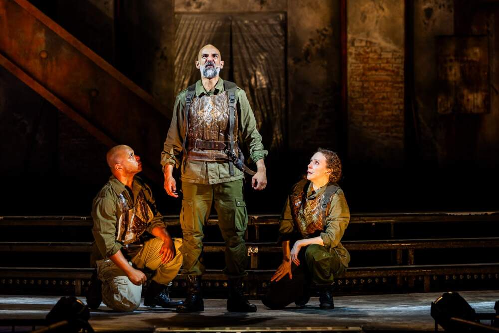 Nael Nacer as Macduff, with Daniel Rios Jr. as Ross and Marianna Bassham as Malcolm. (Courtesy Nile Scott Studios)