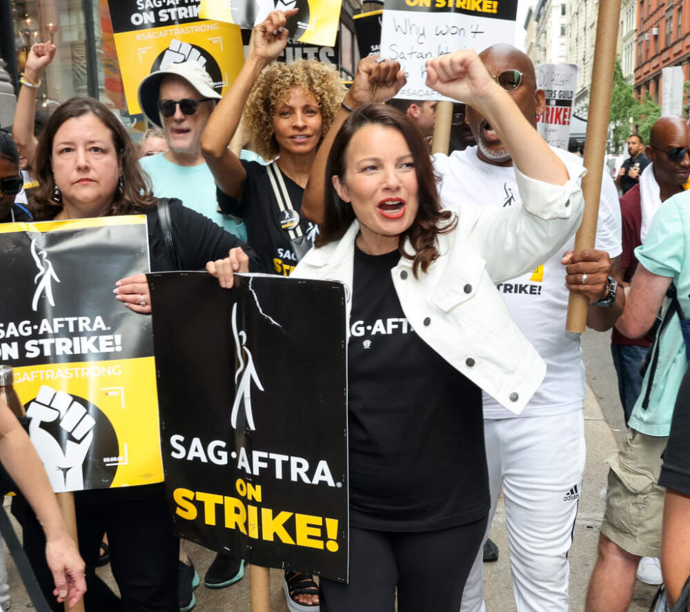 SAG-AFTRA President Fran Drescher is seen at the SAG-AFTRA picket line in Downtown, Manhattan on August 03, 2023 in New York City. (Jose Perez/Bauer-Griffin/GC Images)