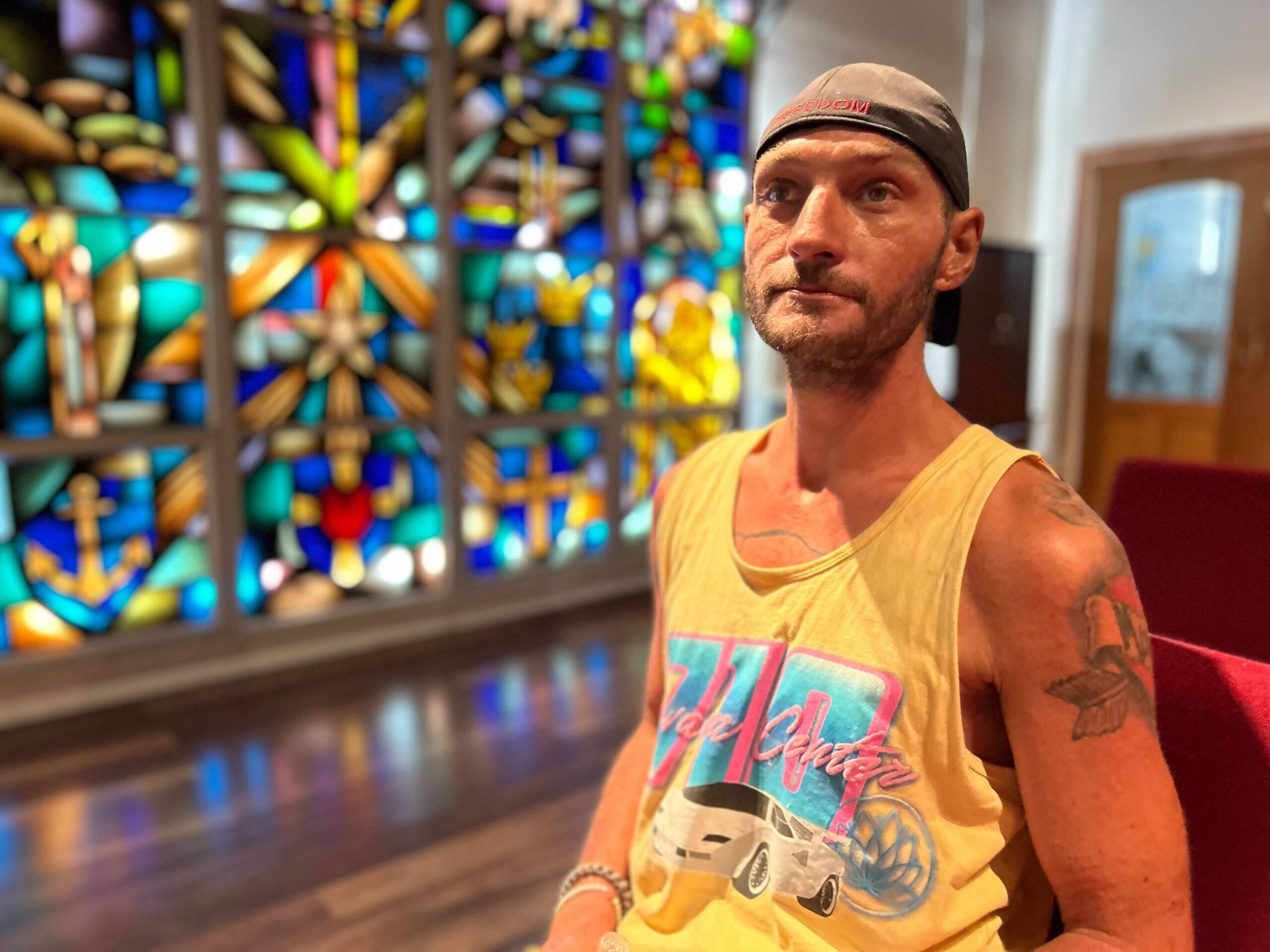 Erik Anderson, 37, lives outdoors in Phoenix. He says a friend died during the city’s recent heatwave when temperatures exceeded 110 degrees for 31 straight days. (Peter O'Dowd/Here &amp; Now)