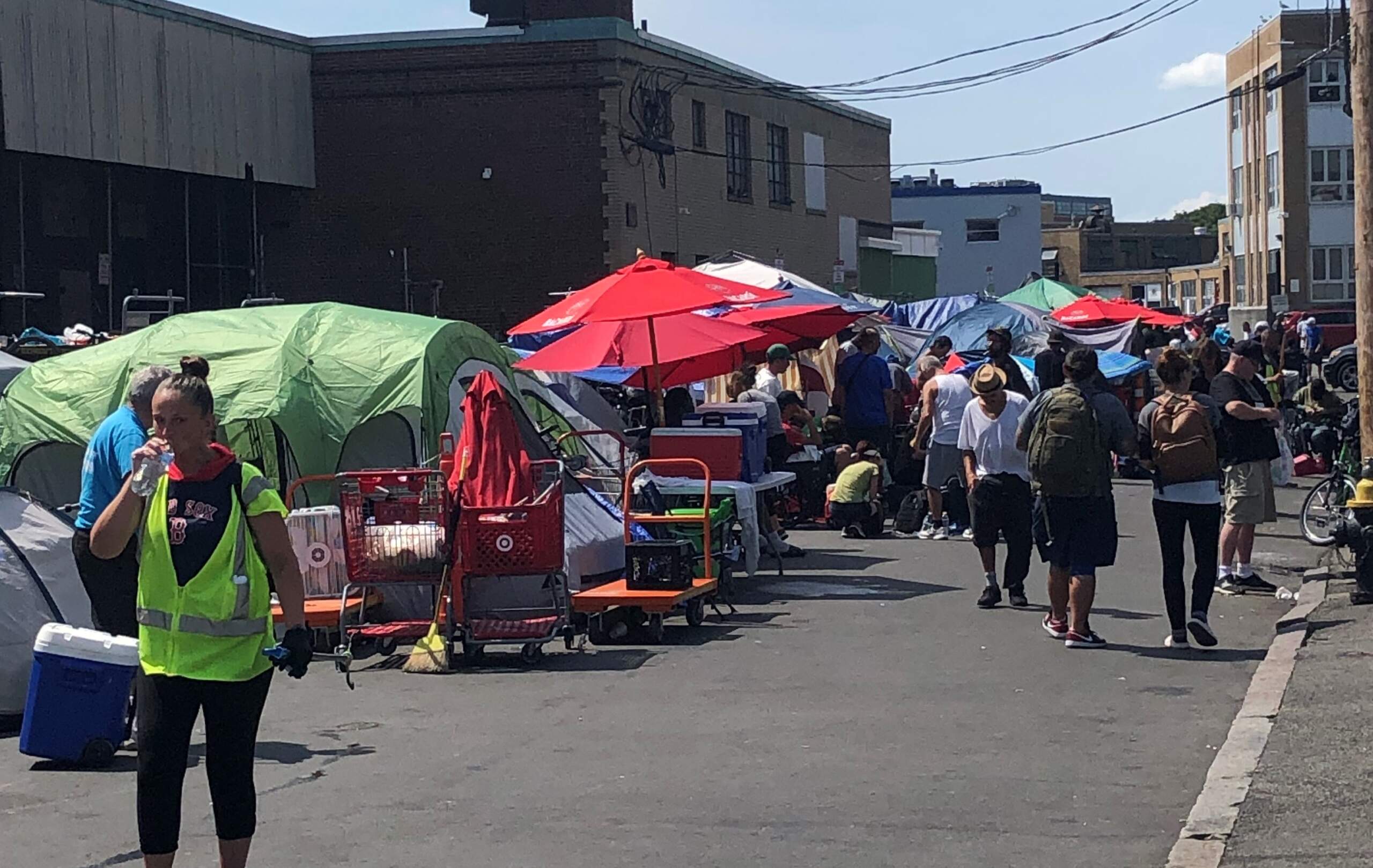 Encampment at Mass and Cass in August 2023 (Deborah Becker/WBUR)