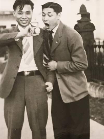 The author's father, a U.S. citizen born in China, with a friend. (Courtesy H. L. M. Lee)