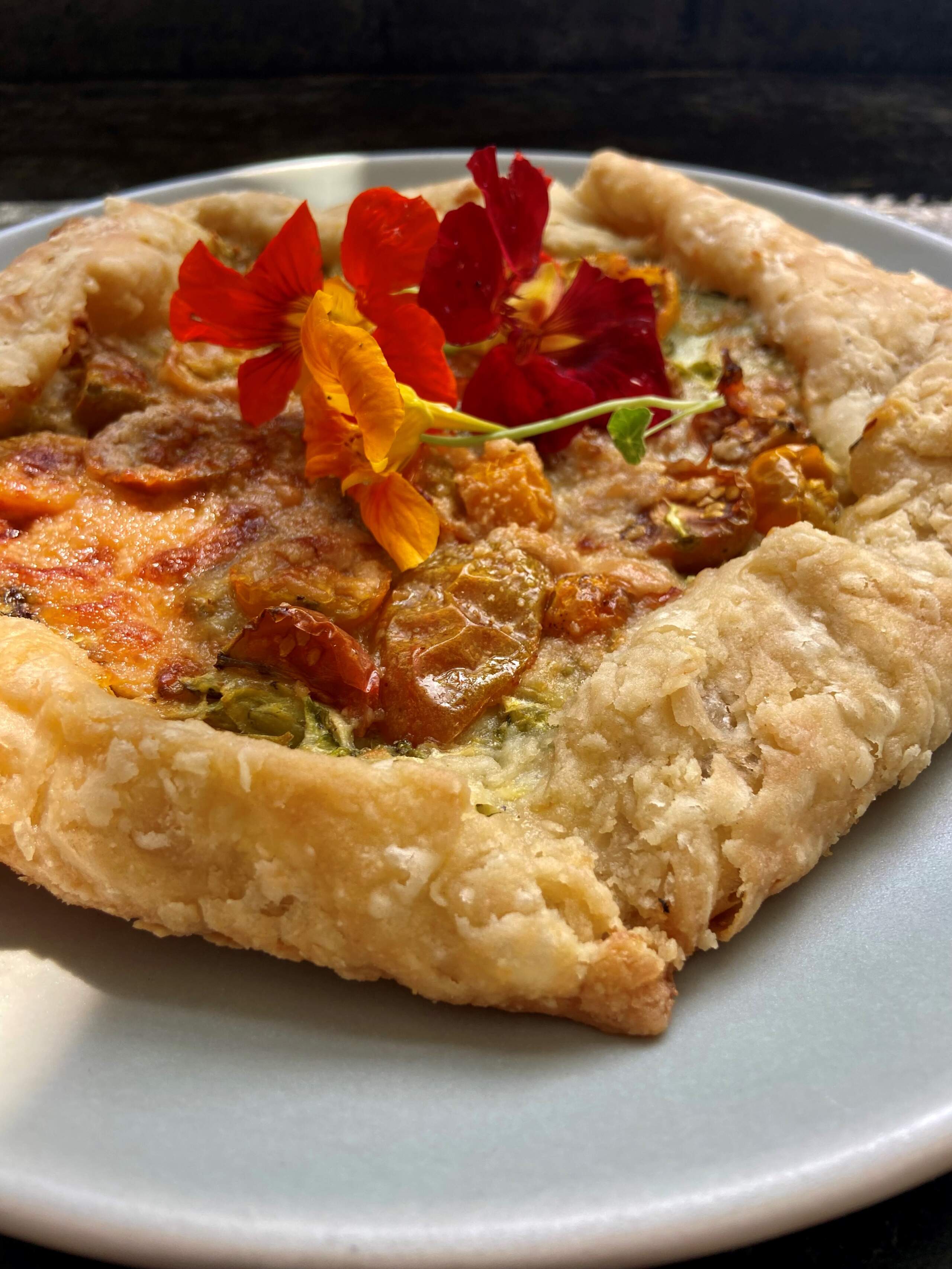 Katherine’s zucchini and tomato galette. (Kathy Gunst/Here & Now)