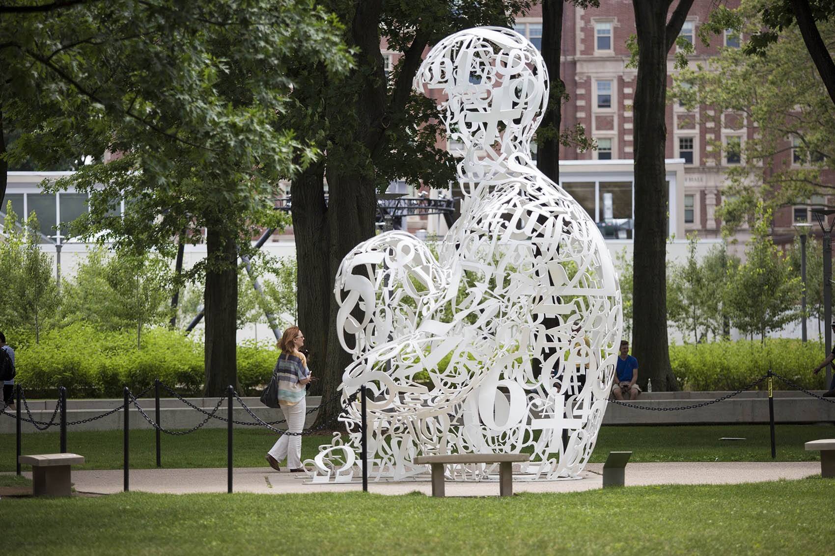 The Alchemist by Jaume Plensa on the campus of MIT. (Jesse Costa/WBUR)