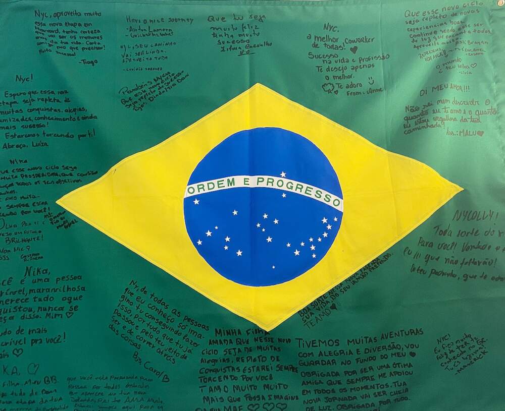 A photo of a flag brought to the college by one of the author's students.  (Courtesy of Nancy Rappaport)