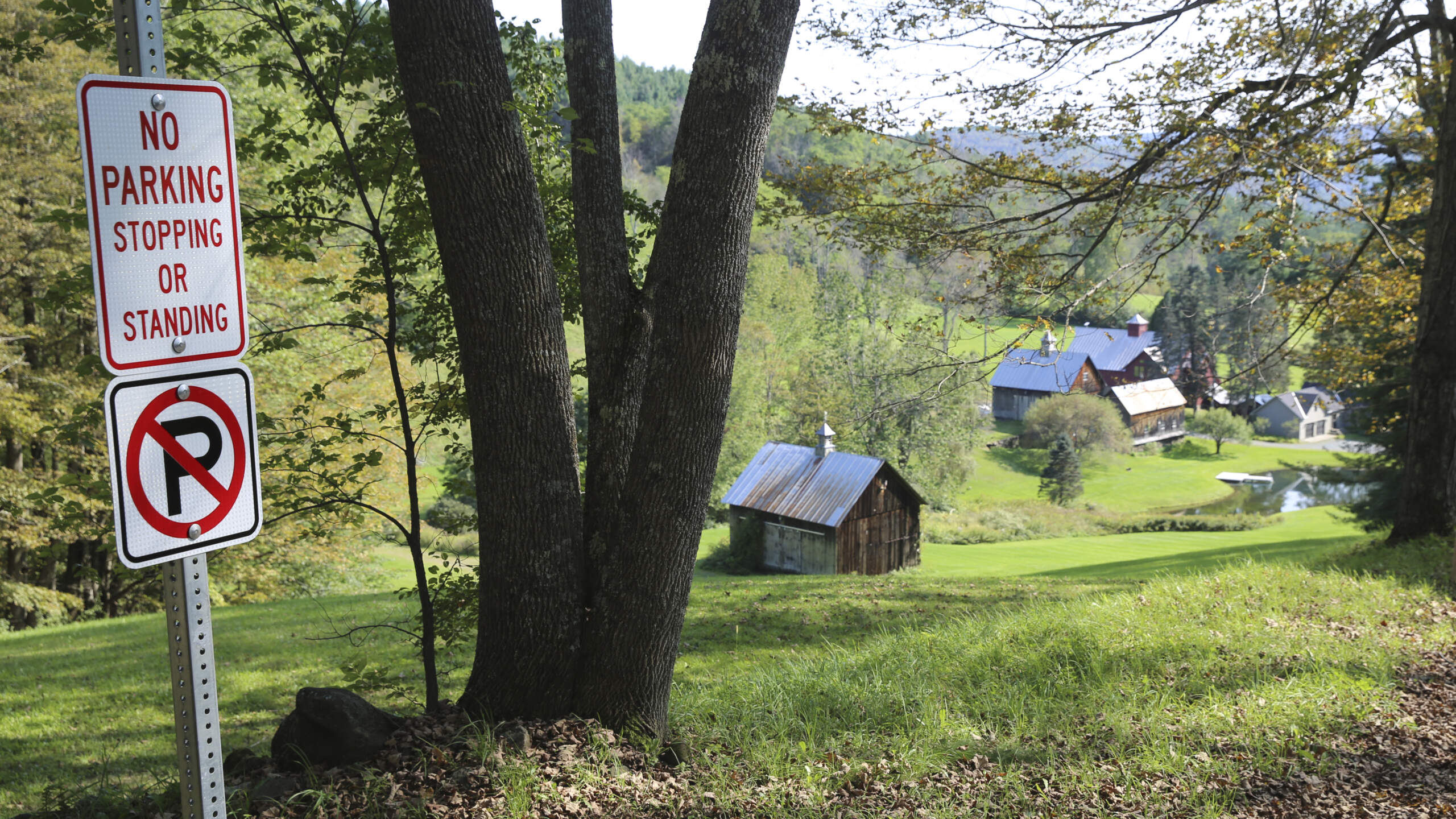 A no-parking sign stands outside a private property, Thursday, Sept. 21, 2023, in Pomfret, Vermont. (Lisa Rathke/AP)