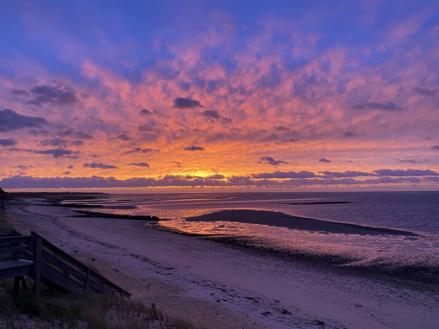 The sunset in Brewster Friday night before the storm. (Miriam Wasser/WBUR)