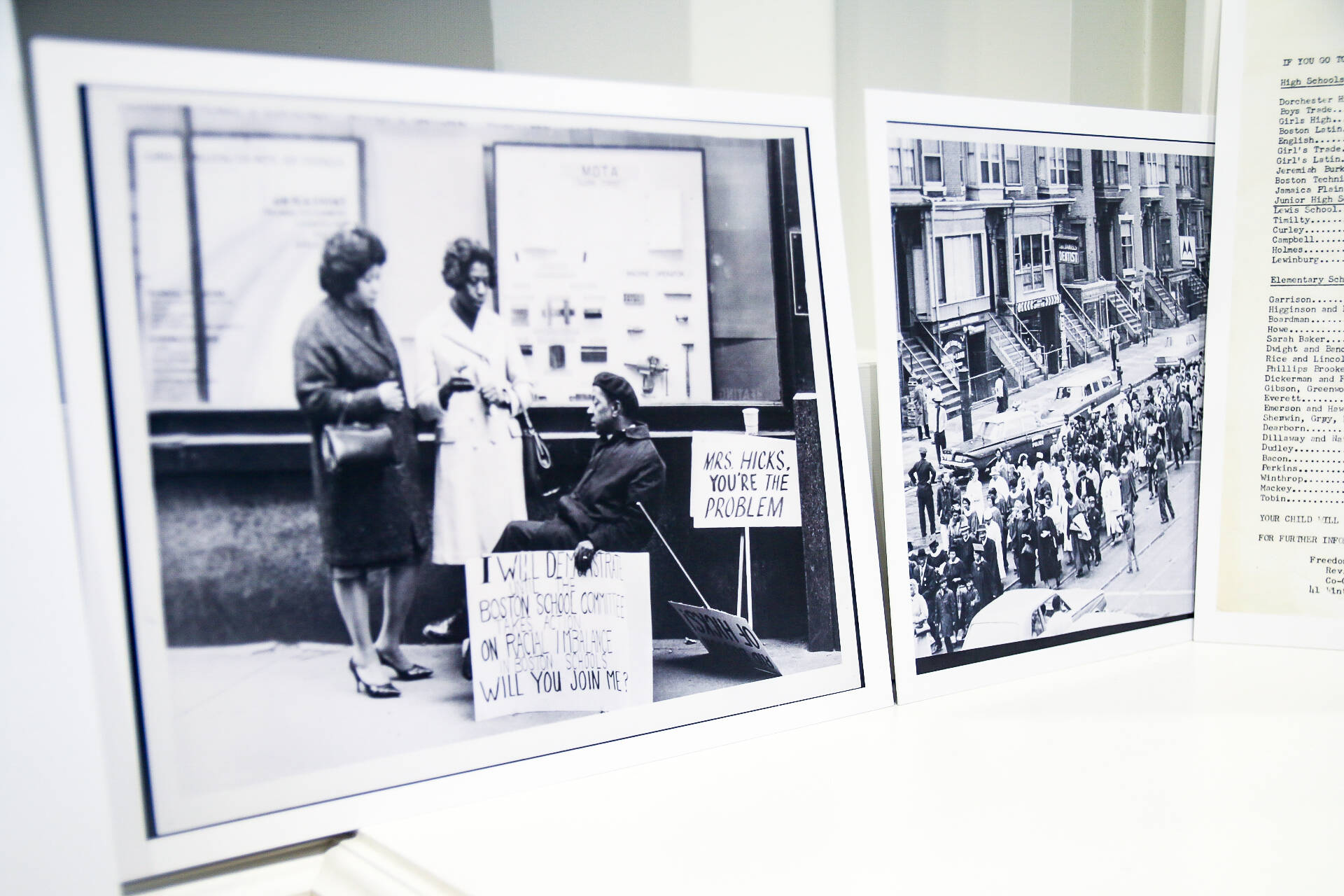 Photos from Northeastern University Archives shared during the Boston Desegregation and Busing Initiative launch in early September. (Emily Piper-Vallillo/WBUR)