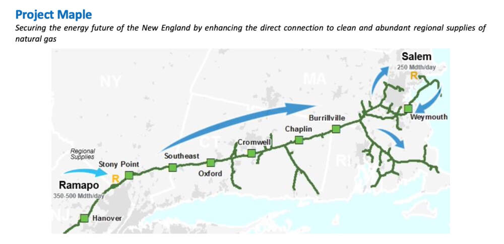 This map shows where Enbridge plans to expand gas pipeline capacity on the Algonquin pipeline. (Courtesy of Enbridge)