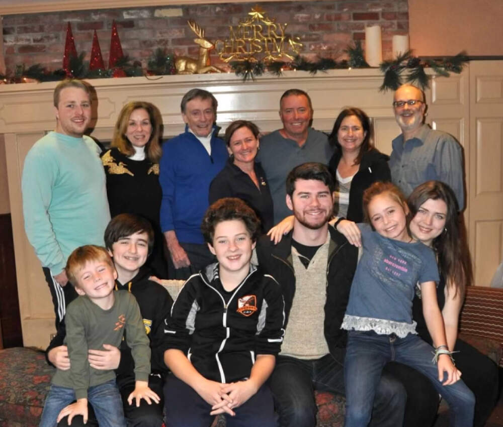 The author, second from left, next to her husband, Jack Thomas, with his three children and six grandchildren. (Courtesy Geri Denterlein)