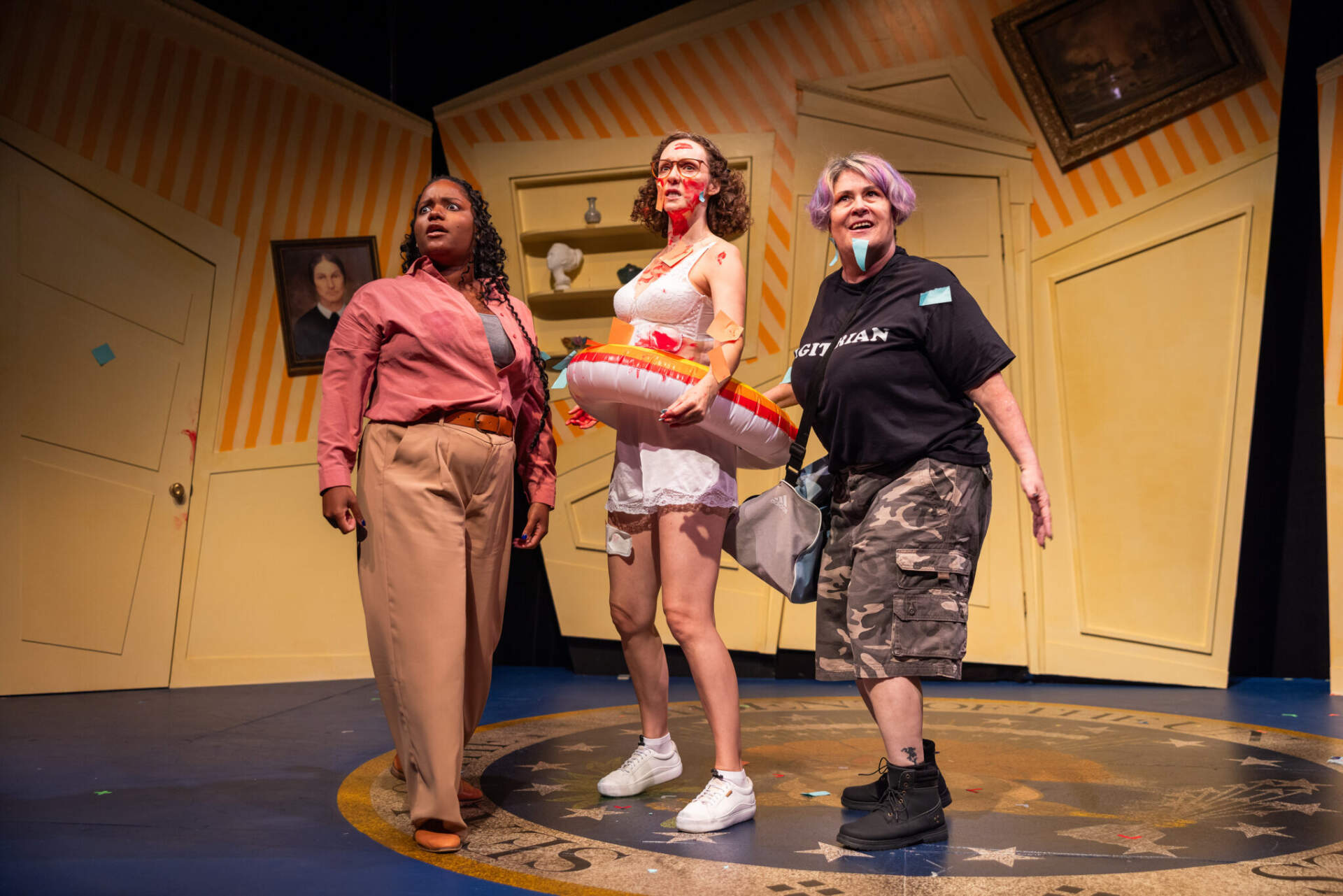 Catia, Marianna Bassham and Johanna Carlisle-Zepeda in SpeakEasy Stage's production of "POTUS." (Courtesy of Nile Scott Studios)