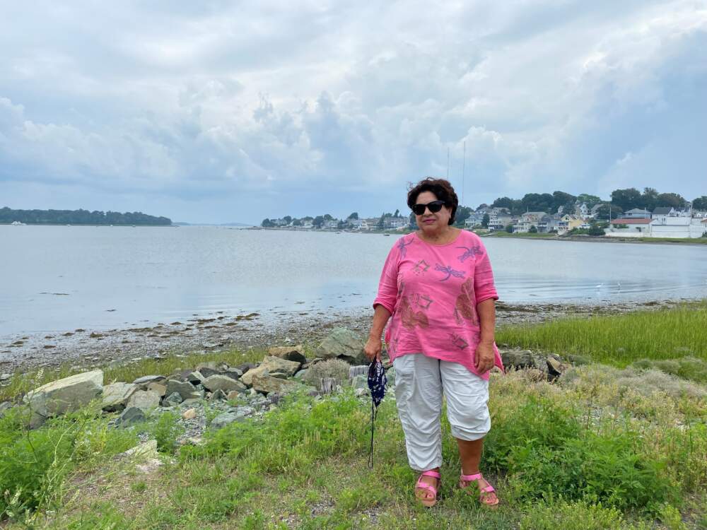 Natalie Jones near her home in Hull. (Anthony Brooks / WBUR)