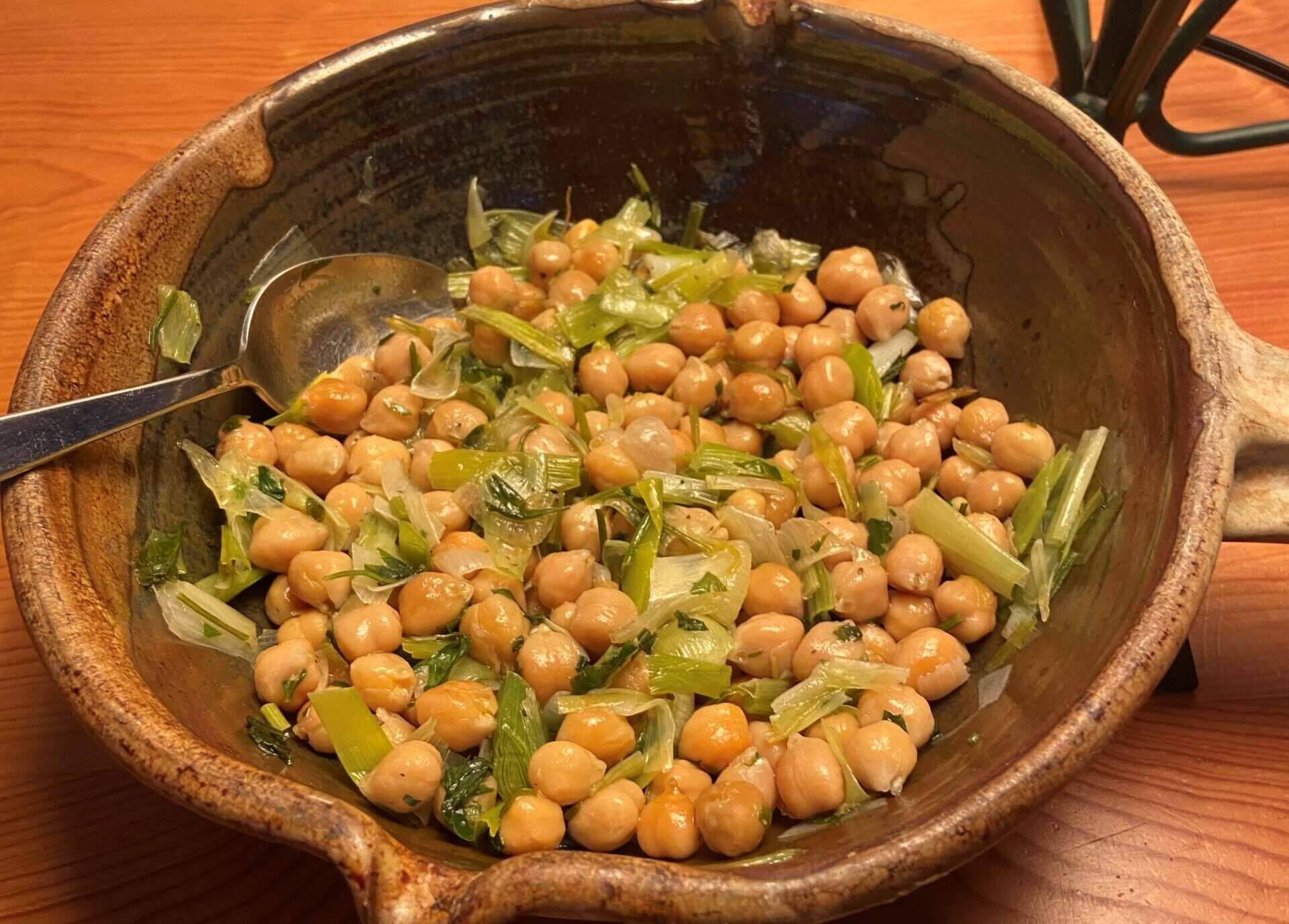 Chickpeas and leeks. (Kathy Gunst/Here &amp; Now)