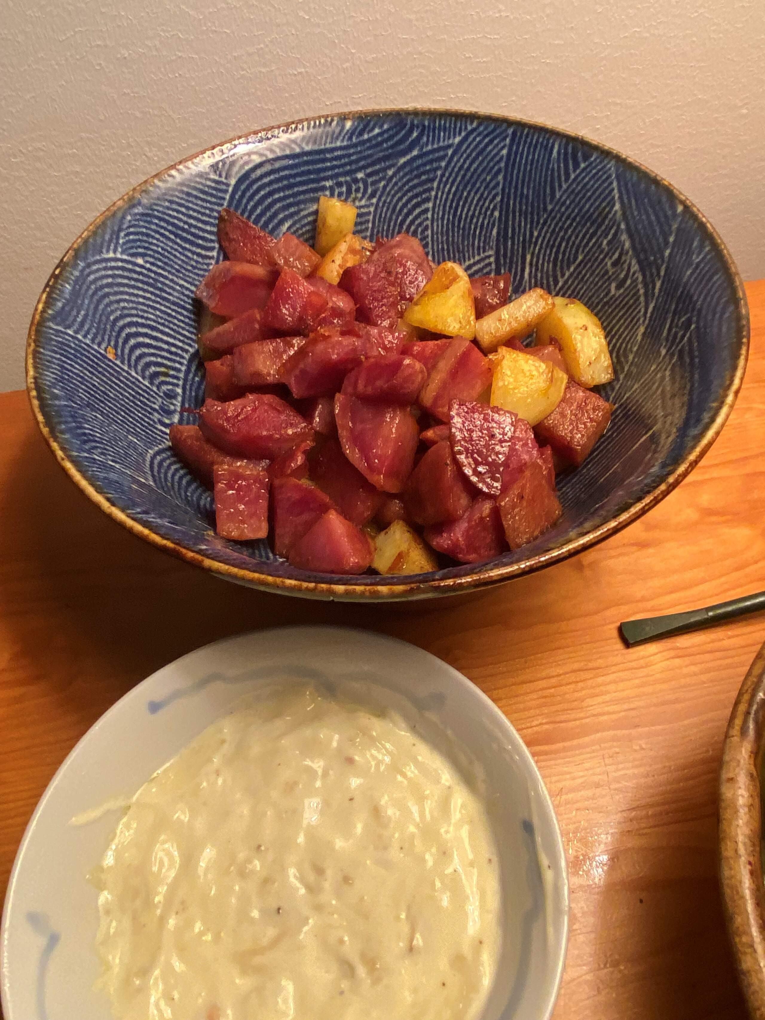 Oven 'fried' potatoes with garlic mayonnaise. (Kathy Gunst/Here &amp; Now)