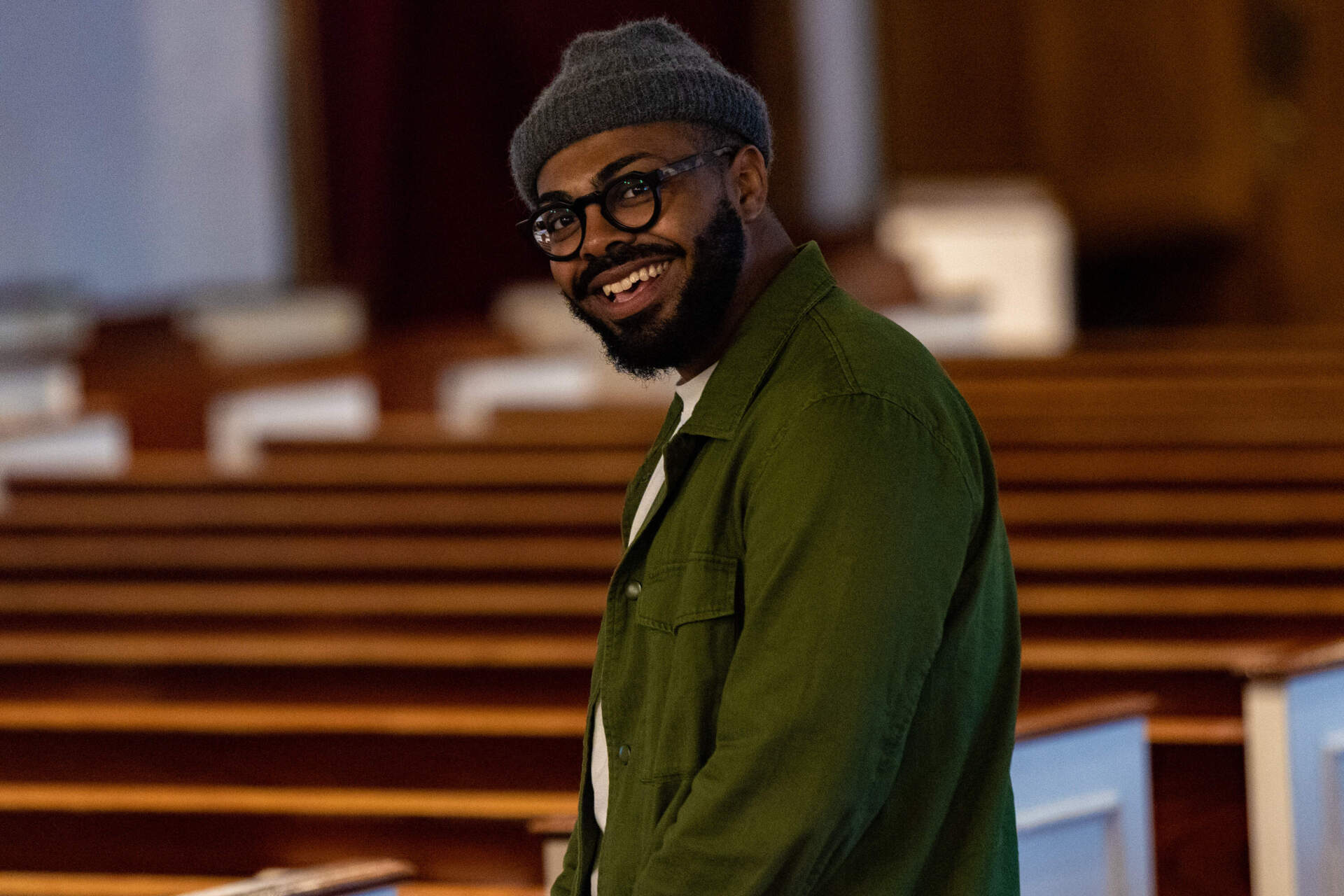 Singer Danny Rivera at the Holy Tabernacle Church in Dorchester. (Jesse Costa/WBUR)