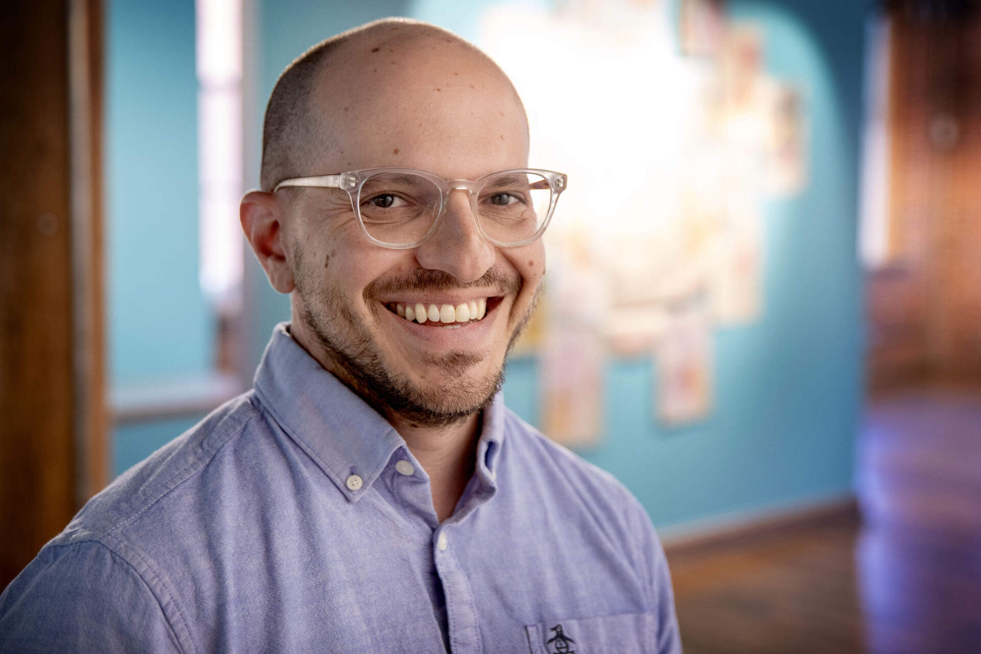 Public artist and educator Gabriel Sosa at the Essex Art Center in Lawrence. (Robin Lubbock/WBUR)