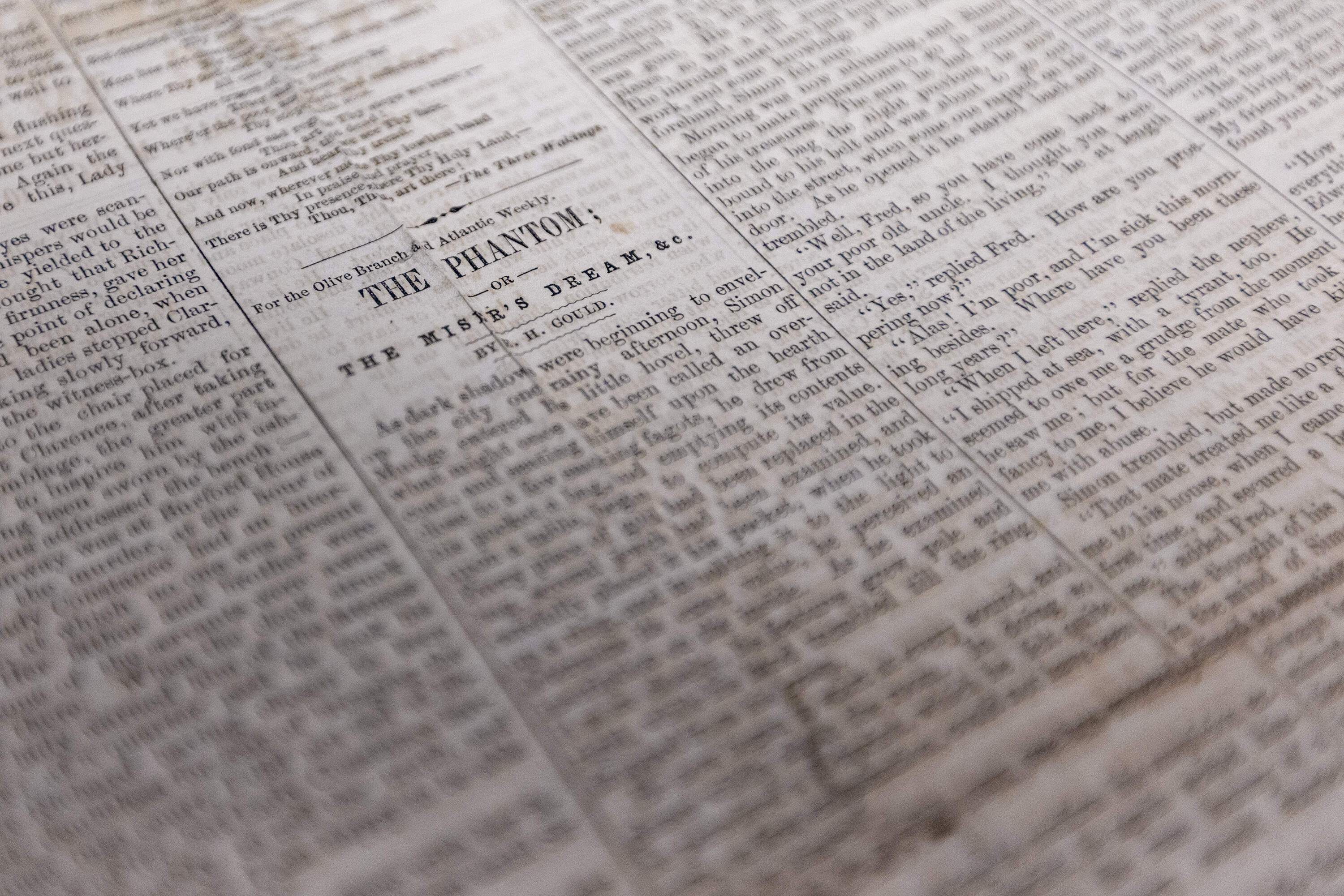 An original copy of “The Phantom” by E.H. Gould in 1860, in the publication The Olive Branch. (Jesse Costa/WBUR)