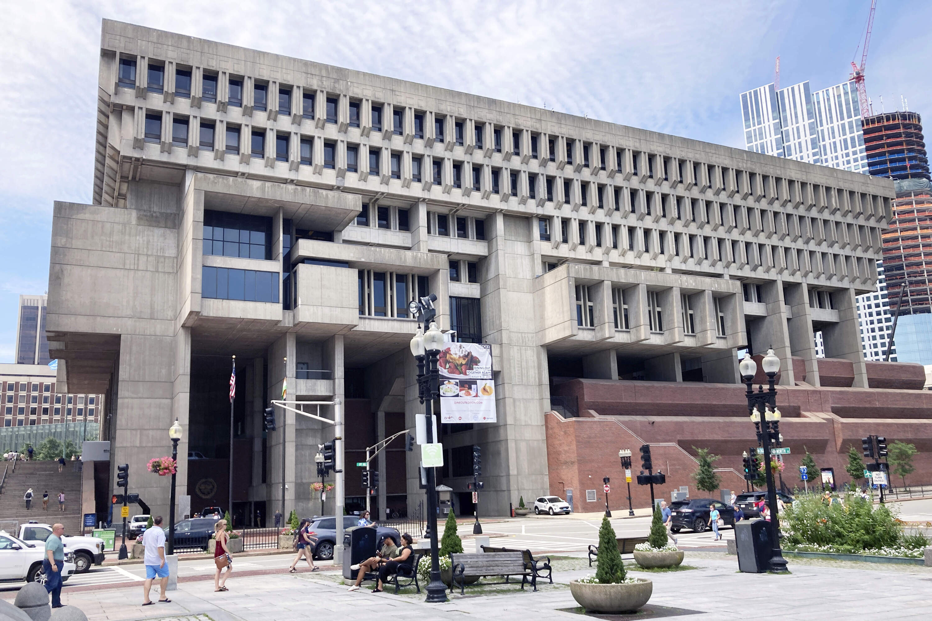 Boston City Hall, viewed from the Faneuil Hall side in 2021. (Ted Shaffrey/AP)