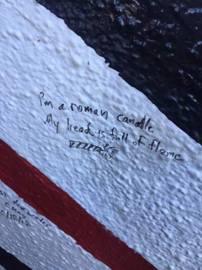 Fan art on the Elliott Smith Figure 8 Wall, Los Angeles. (Courtesy Sara Schreur)