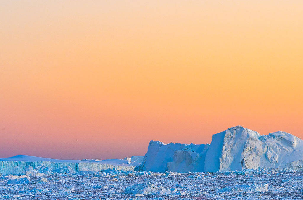 Icebergs near Ilulissat, Greenland on May 4, 2021. Climate change is having a profound effect in Greenland with glaciers and the Greenland ice cap retreating. (Ulrik Pedersen/NurPhoto via Getty Images)