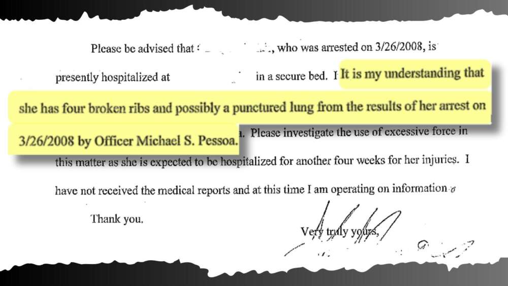An excerpt from a civilian complaint filed against Officer Michael Pessoa in 2008. Internal investigators cleared Pessoa of wrongdoing. (Maddie Mott/ The Public's Radio)