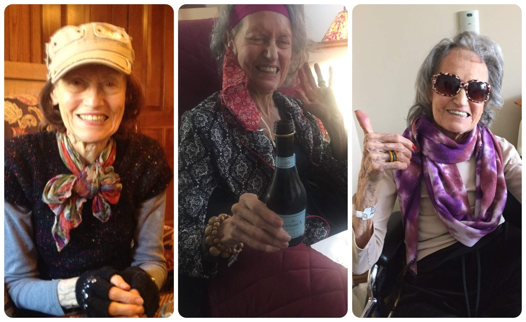 The author's mother in a few of her "wild" outfits. (Courtesy Liz Vago)