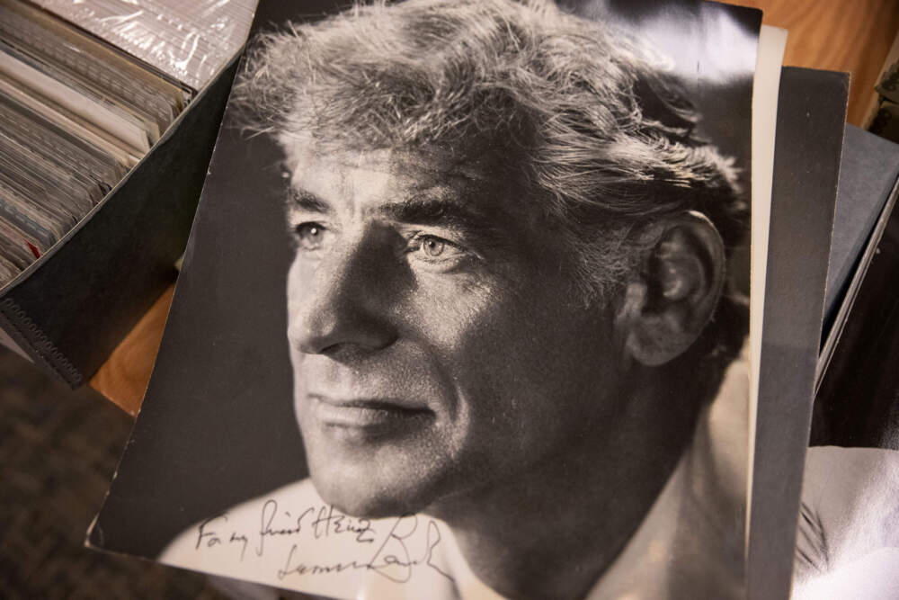 A signed photograph of Leonard Bernstein from the Boston Symphony Orchestra's archive. (Robin Lubbock/WBUR)
