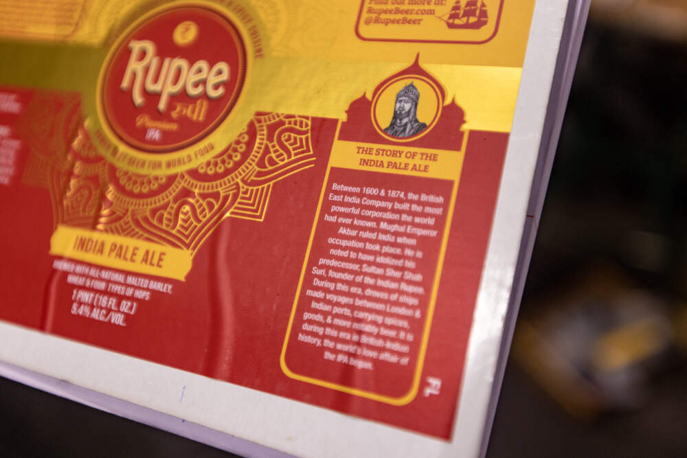The new Rupee IPA label explains the origin of India Pale Ale. (Jesse Costa/WBUR)