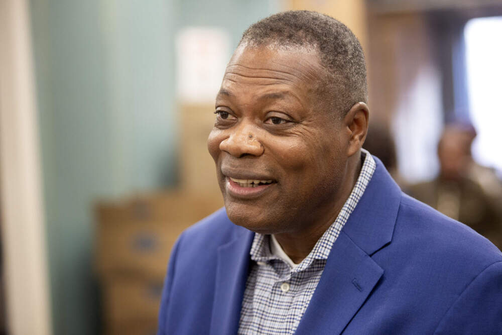 Dieufort Fleurissaint, a Haitian community leader and pastor, at the Immigrant Family Services Institute, in Mattapan. (Robin Lubbock/WBUR)