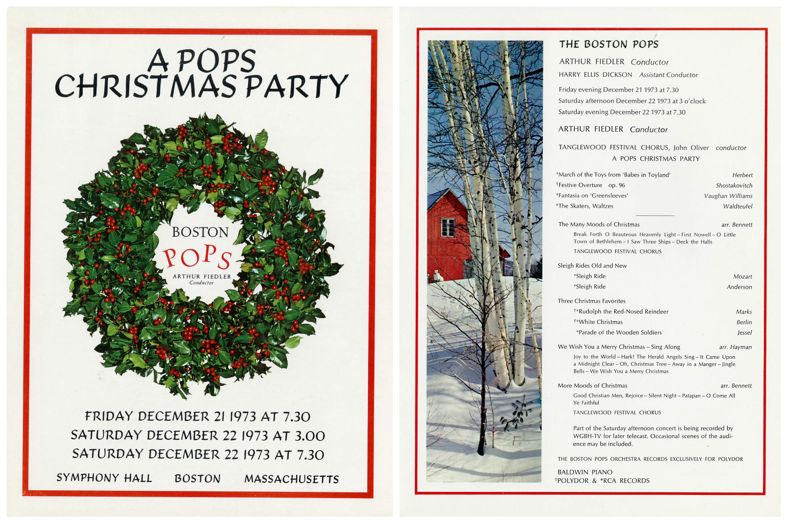 The program for "A Pops Christmas Party" performed in 1973. (Courtesy BSO Archives)