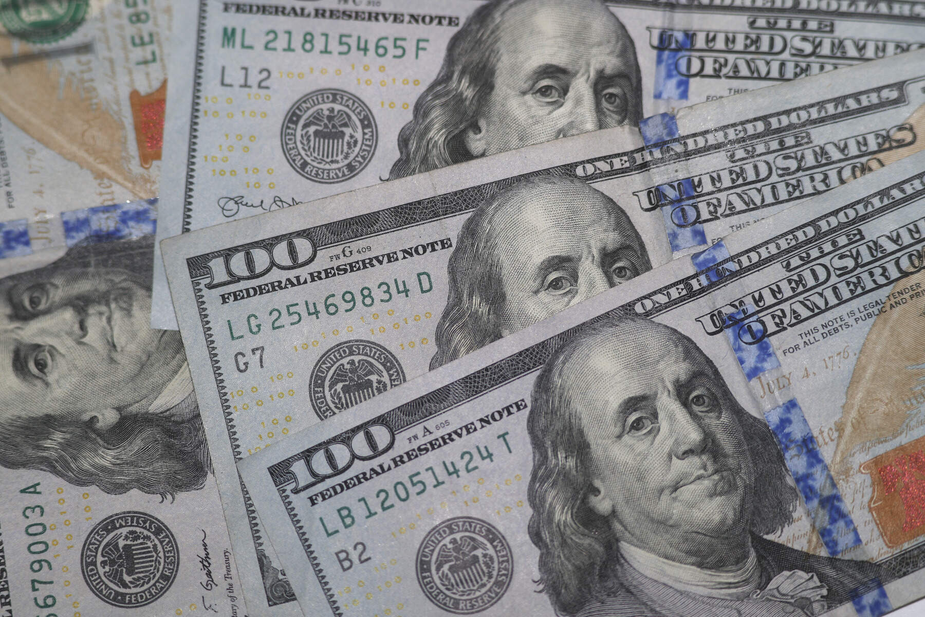 This photo shows the likeness of Benjamin Franklin on $100 bills in Dallas. (LM Otero/AP)