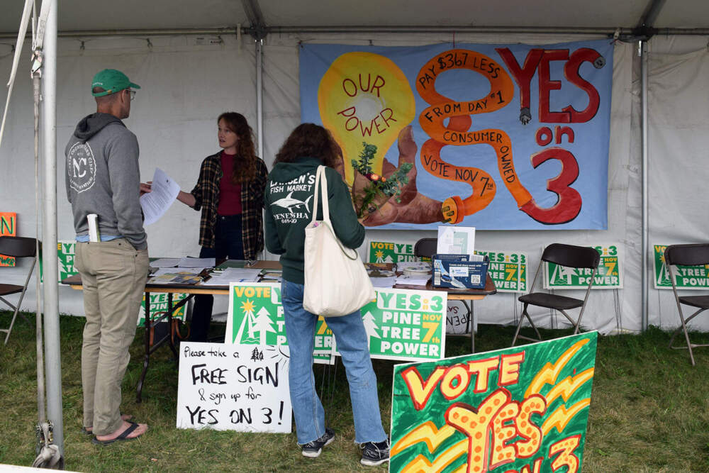 Our Power volunteers speaking with voters at the Common Ground Fair in Unity, Maine, on September 23, 2023.