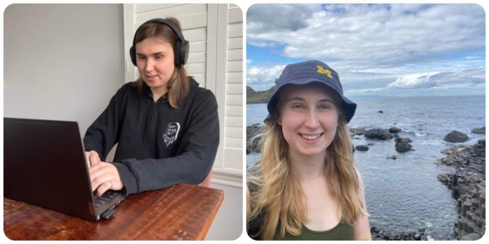 The author's older daughter (left) at work, and her younger daughter (right) during her semester abroad. (Courtesy Laura McTaggart)