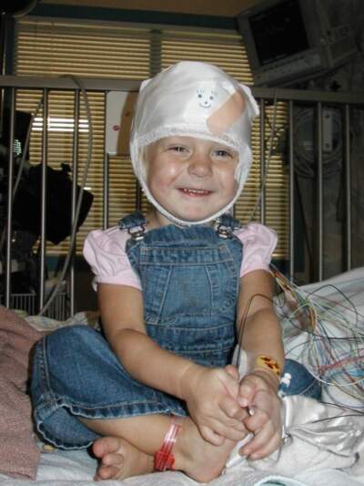 The author’s daughter, age 17 months, undergoing an EEG during a 2005 hospital stay. (Courtesy Kate Neale Cooper)