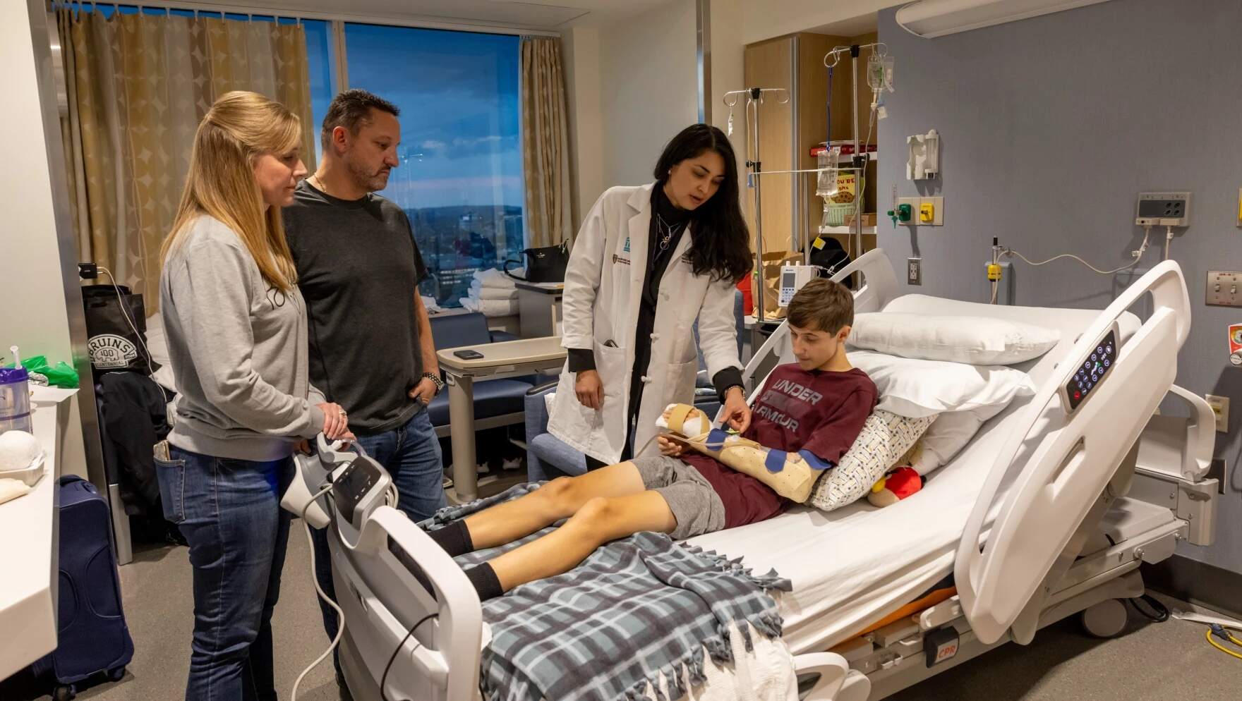 Gavin Robitaille, injured in the Lewiston mass shooting on Oct. 26, 2023, was discharged from Mass General for Children in Boston Wednesday November 15, 2023. (Courtesy Robitaille Family via Maine Public)