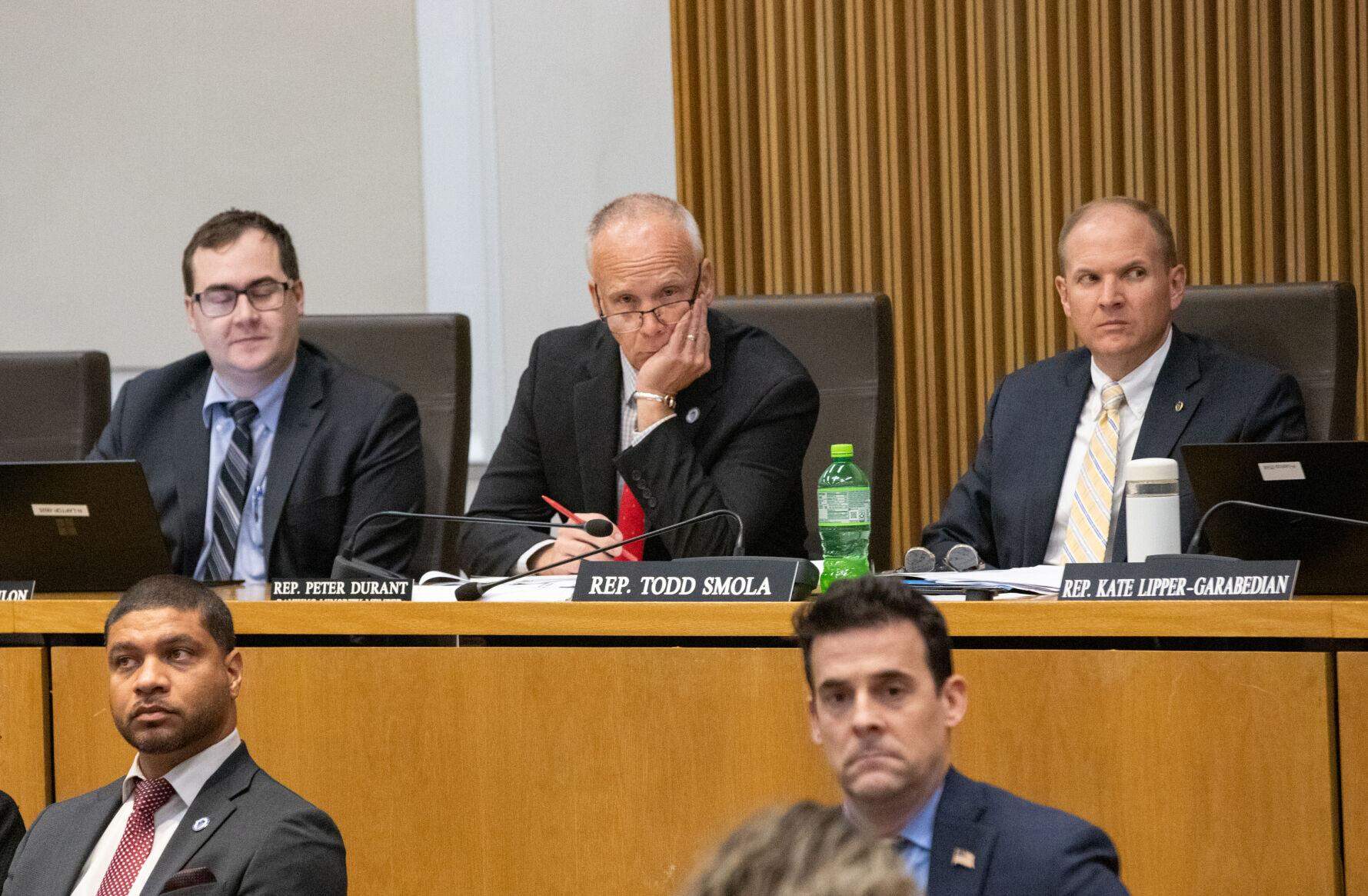 Republican State Sen. Peter Durant of Spencer (center) listens during testimony back when he was a state representative. He won the special election to the state senate in 2023. (Sam Doran/SHNS)