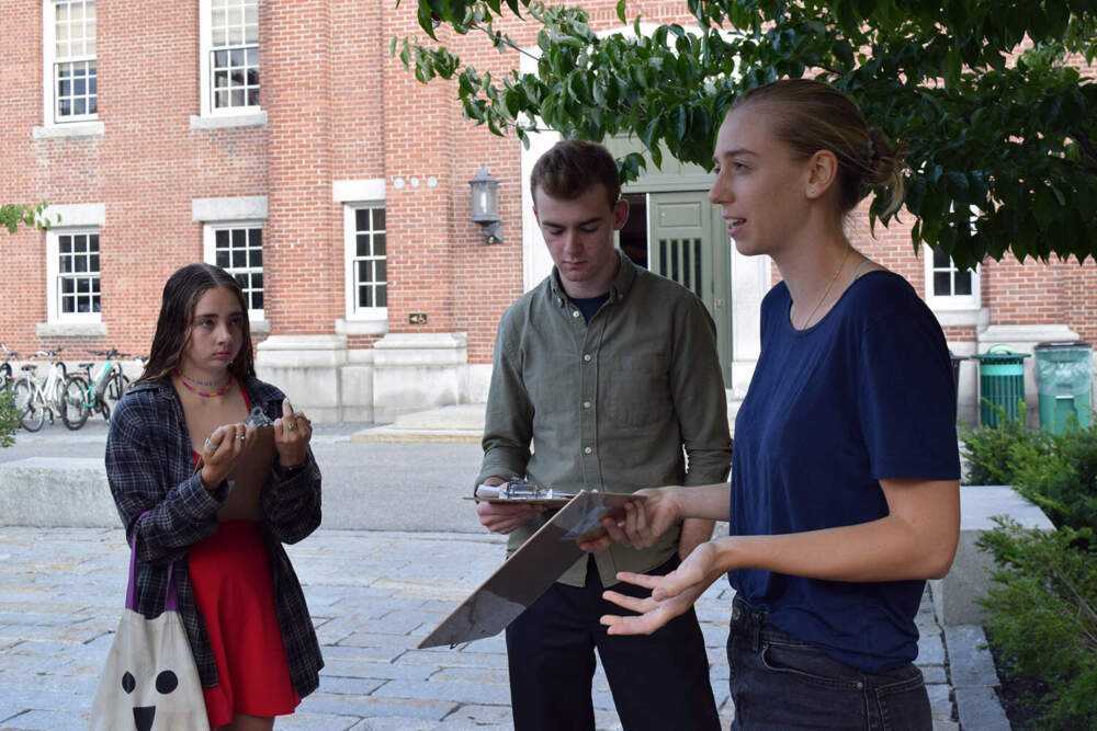 Lucy Hochschartner, deputy campaign manager for Our Power, training Bowdoin College students before canvassing in Brunswick, Maine.