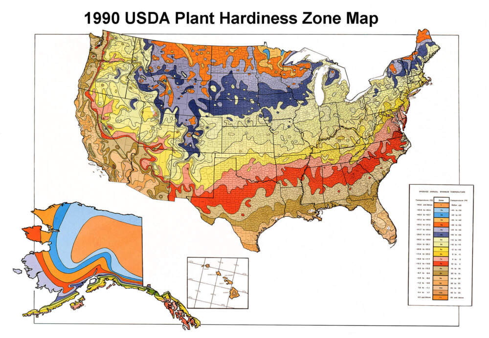 USDA Plant Hardiness Zone Map 1990. Courtesy USDA