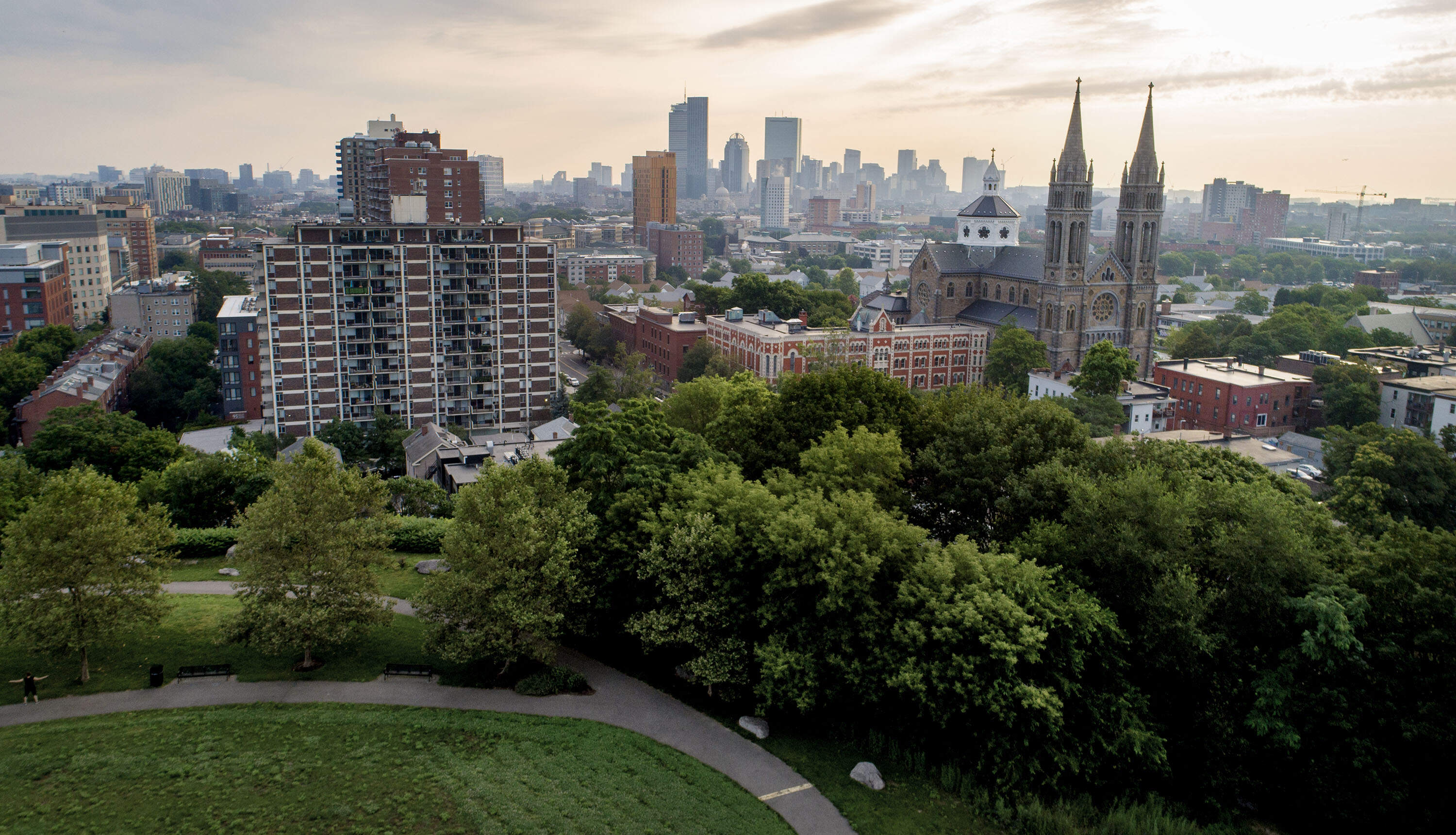 Looking northeast from Mission Hill towards downtown Boston. (Robin Lubbock/WBUR)