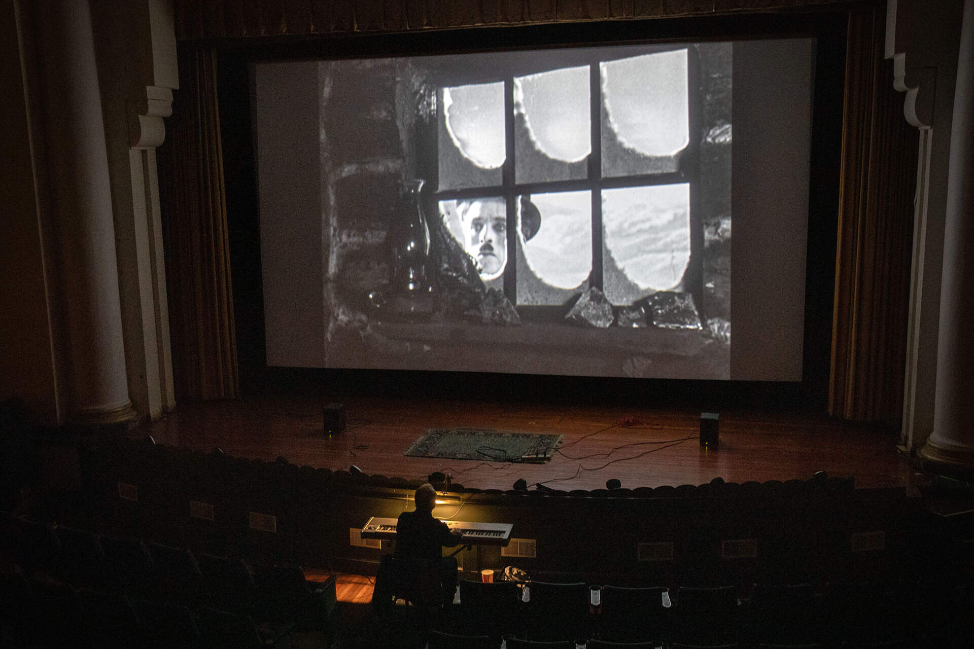 Jeff Rapsis plays music to accompany &quot;The Gold Rush&quot; starring Charlie Chaplin, at the Jane Pickens Theatre in Newport, Rhode Island. 