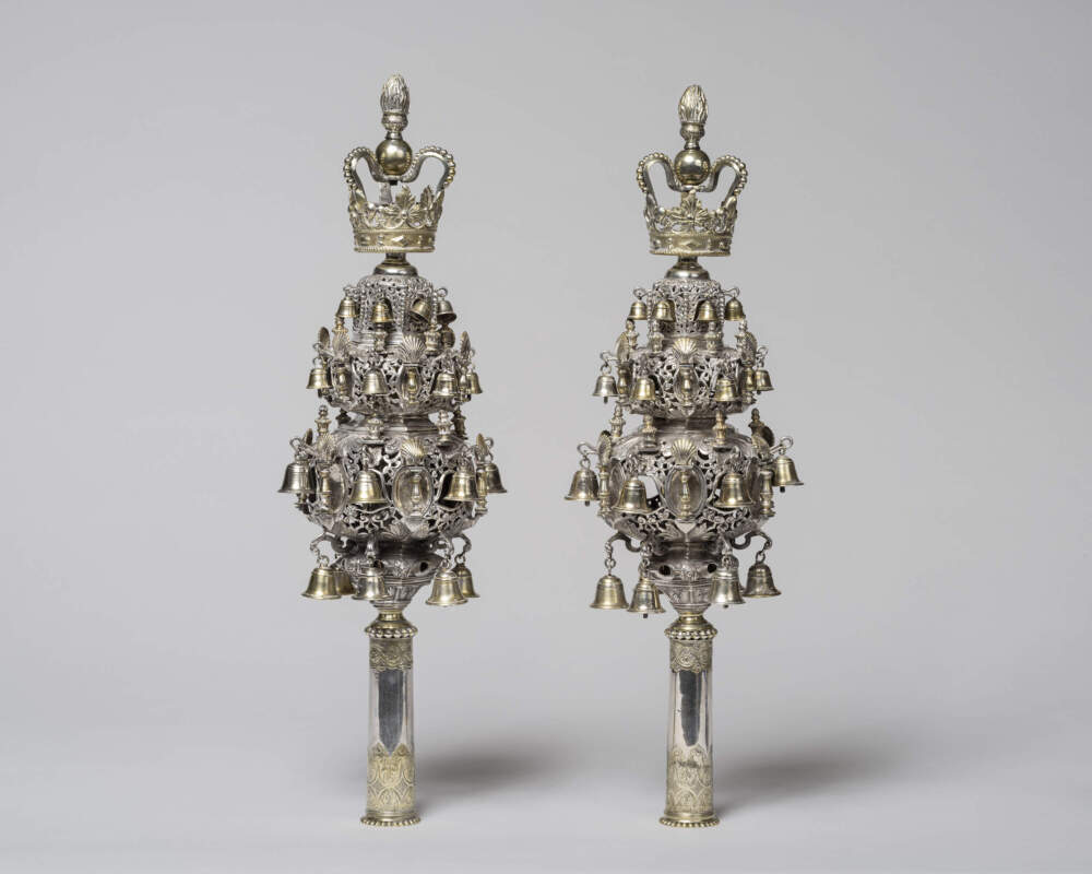 The MFA acquired these rare 18th-century Torah finials in June, made in 1729 by Abraham Lopes de Oliveyra (1657-1750), in a first-ever joint purchase with The Jewish Museum in New York. (Courtesy Museum of Fine Arts, Boston)