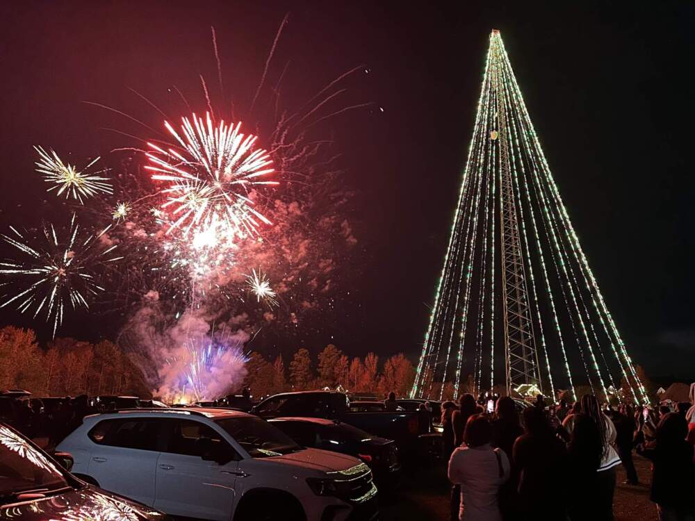 In DeSoto Parish, Louisiana, residents recently celebrated the lighting of a new 300-foot tall Christmas tree structure fashioned out of a communications tower. (Courtesy of DeSoto Parish Sheriff's Department)