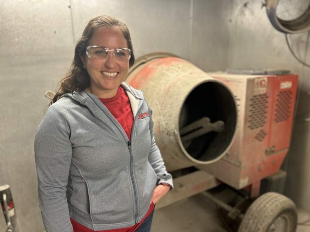 Alana Guzzetta runs Vulcan Materials’ national research lab in San Jose, California, where the company is injecting carbon dioxide into concrete. (Peter O'Dowd/Here &amp; Now)
