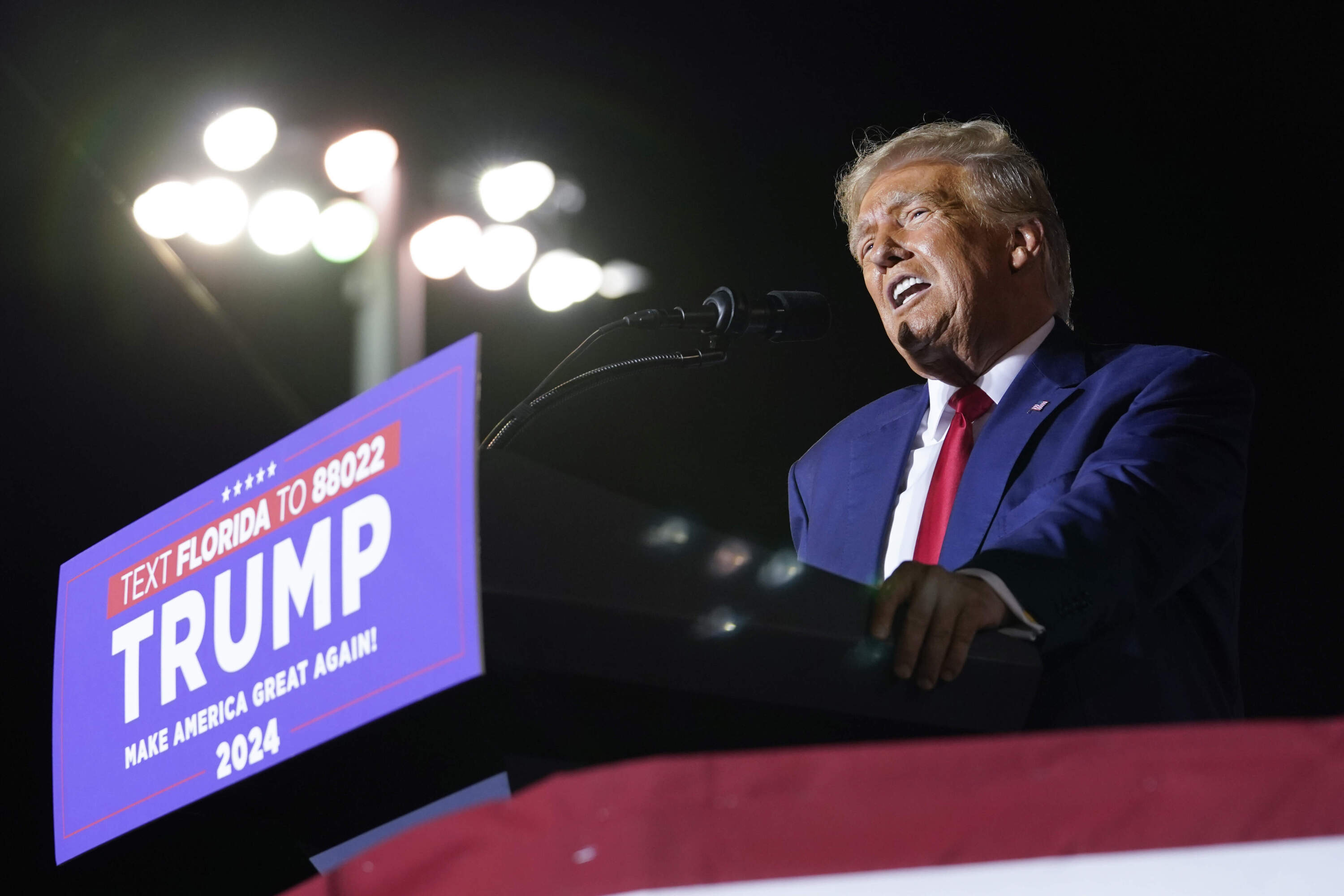 Former President Donald Trump speaks at a campaign rally. (Lynne Sladky/AP)