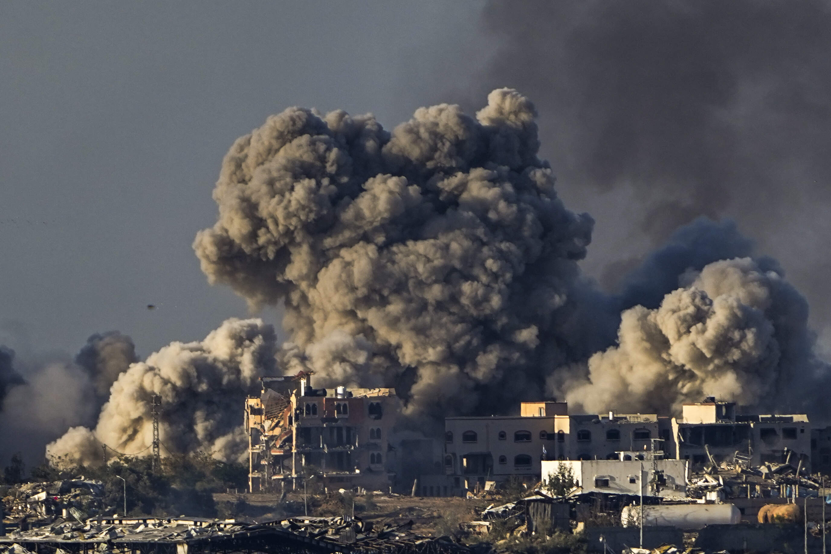 Smoke rises following an Israeli bombardment in the Gaza Strip, as seen from southern Israel, Saturday, Dec. 16, 2023. (Ariel Schalit/AP)