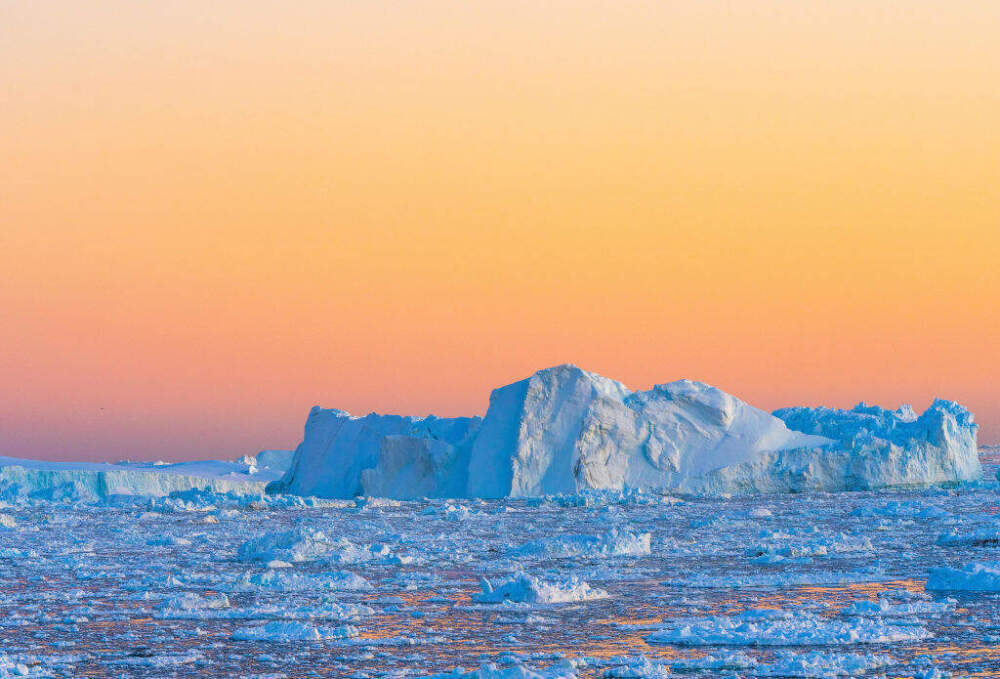 Icebergs near Ilulissat, Greenland on May 4, 2021. Climate change is having a profound effect in Greenland with glaciers and the Greenland ice cap retreating. (Ulrik Pedersen/NurPhoto via Getty Images)