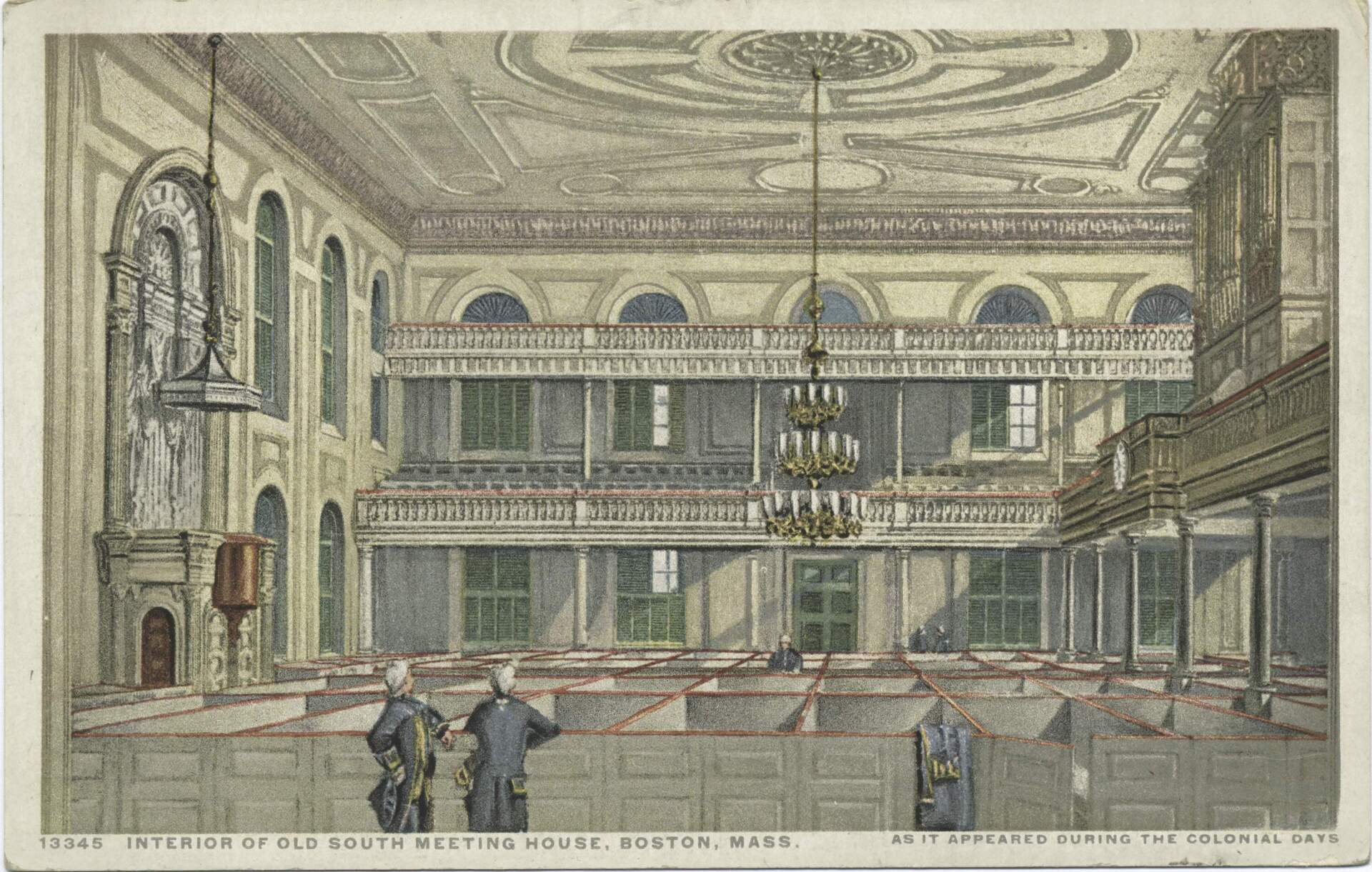A late 19th century postcard illustration of the Old South Meeting House. (Getty Images)