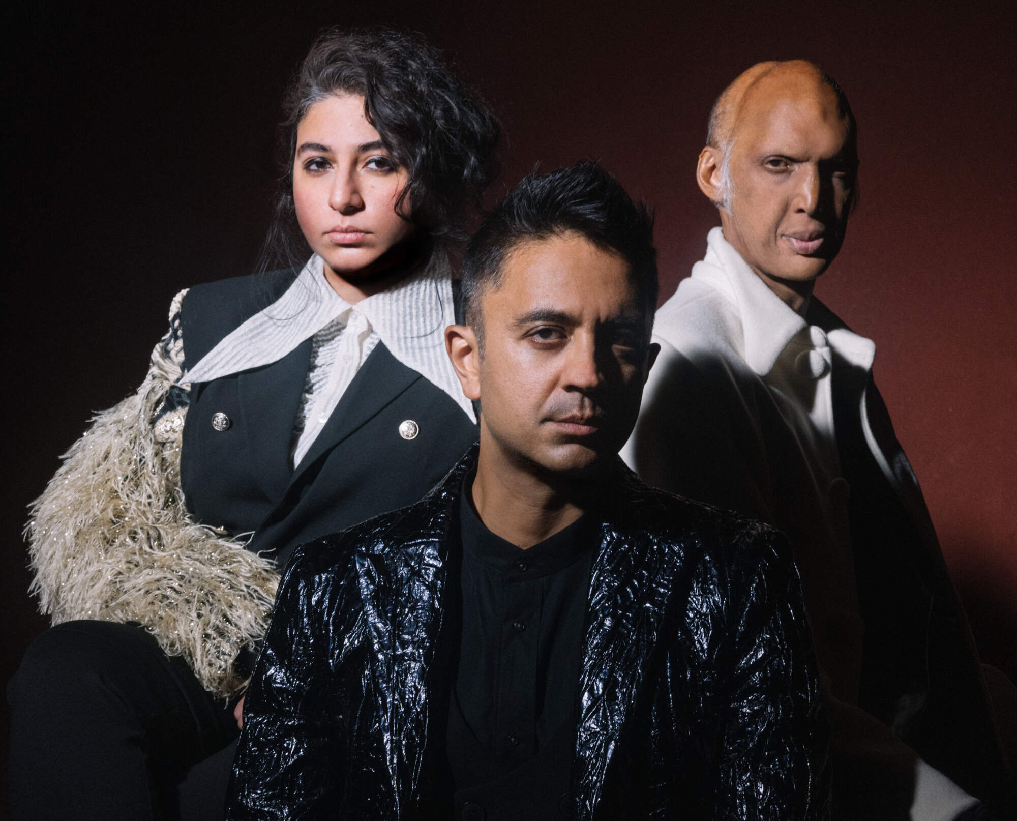 Arooj Aftab (left), Vijay Iyer (center) and Shahzad Ismaily (right). (Courtesy of Ebru Yildiz)