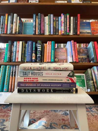 A book stack at The Bookshop of Beverly Farms, 2023. (Courtesy Hannah Harlow)