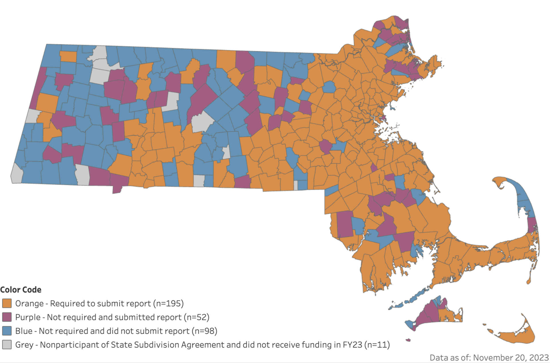 A screenshot of an interactive map and dashboard tracking opioid abatement funds given to Massachusetts communities. (Screenshot via CareMassachusetts website)
