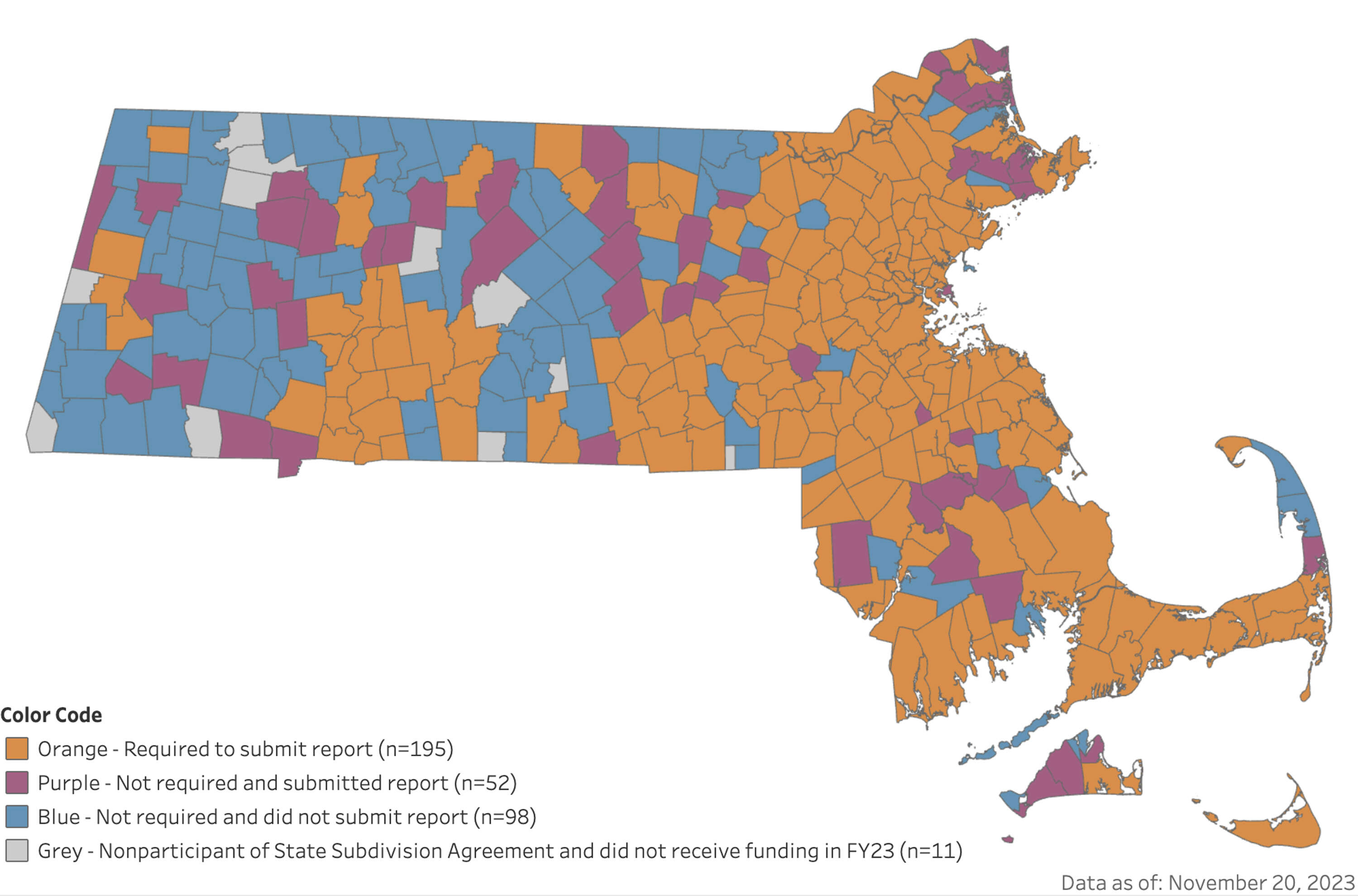 A screenshot of an interactive map and dashboard tracking opioid abatement funds given to Massachusetts communities. (Screenshot via CareMassachusetts website)